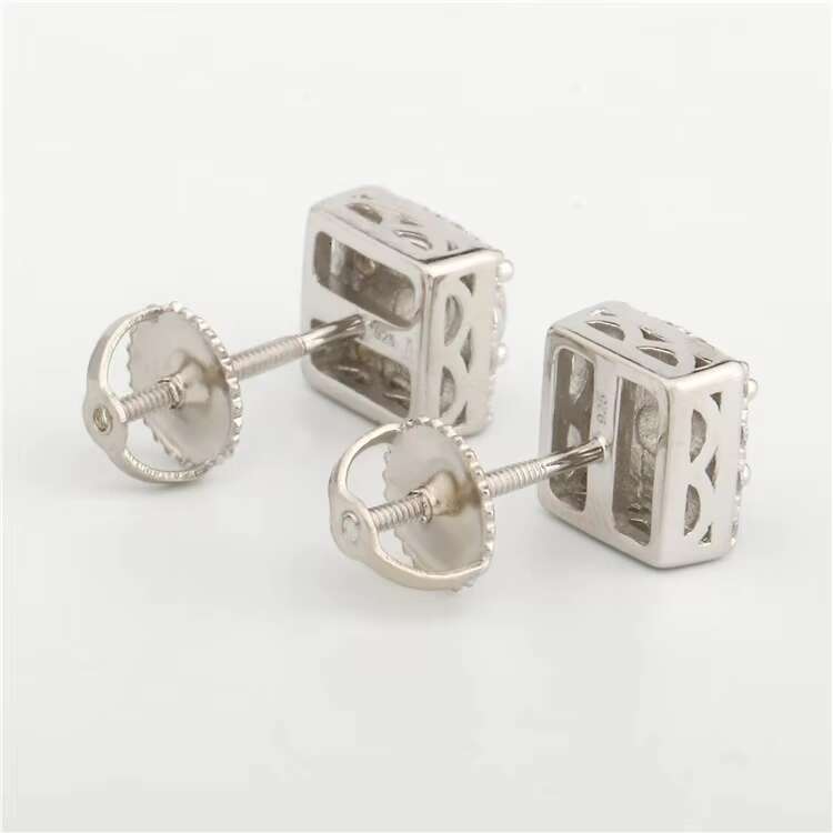 Hot Selling VVS Moissanite Diamond Stud Earrings Cubic Square Design Passed Test Screw Back 925 Silver Moissanite Stud Earrings