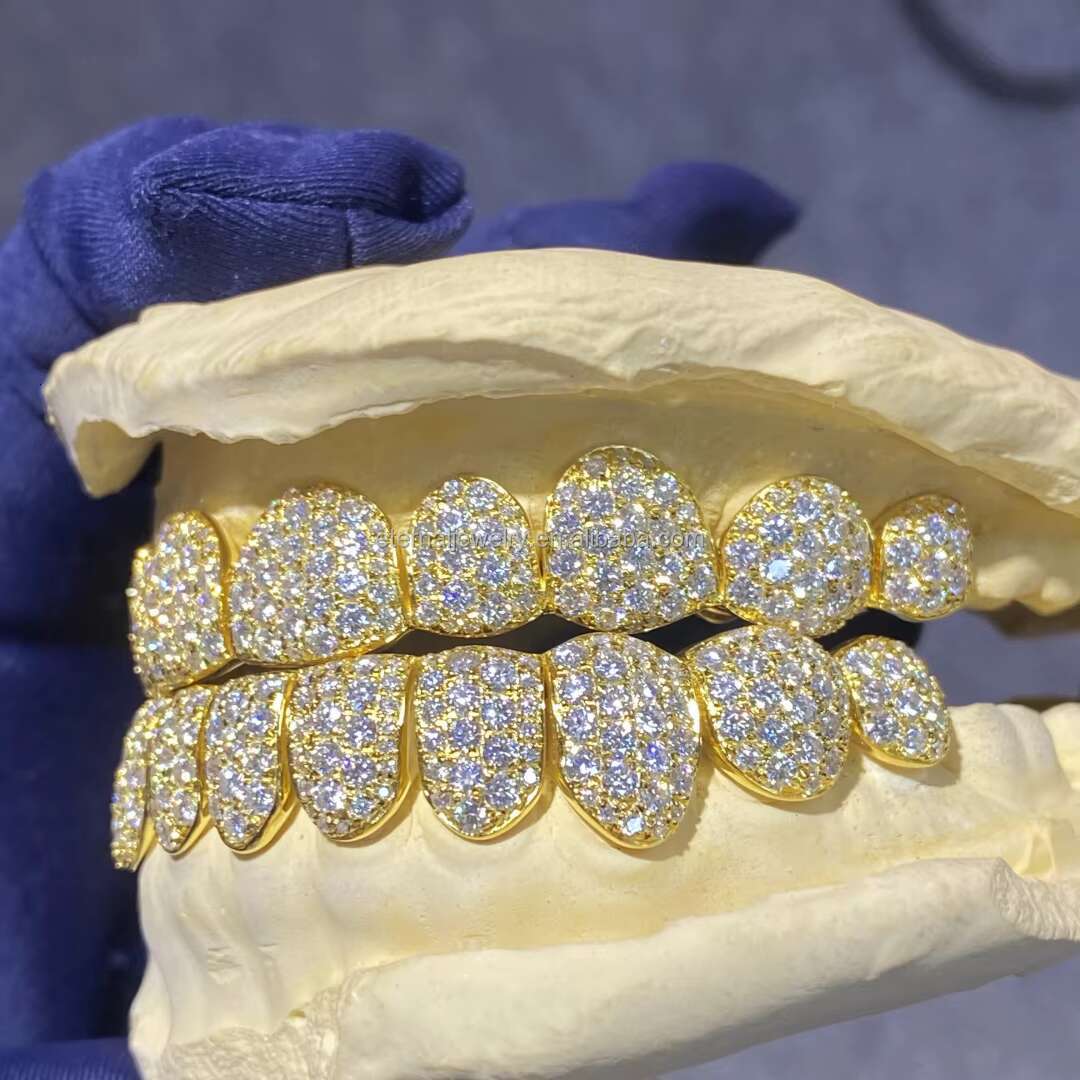 Custom 925 Sterling Sliver VVS Moissanite Grillz Iced Out Womens and Men Hip Hop Jewelry Grillz Teeth Diamond Moissanite Grillz