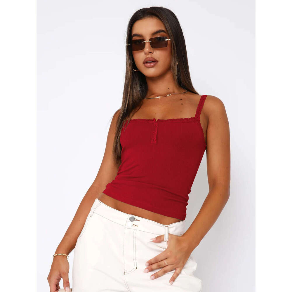 2025 Y2K Vest Solid Color Strap Sexy Slim Button Top Crop Fashion Versatile