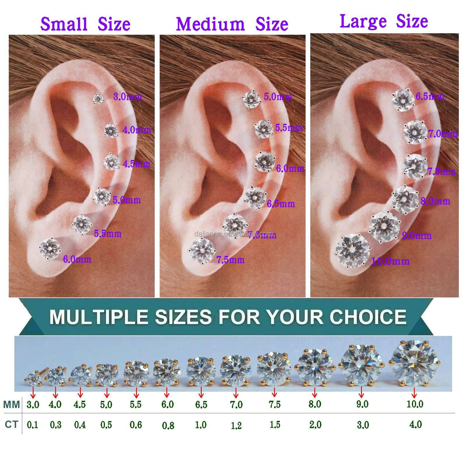 Certified Round Moissanite Stud Earrings Sterling Silver White Gold with Screw Back Pass Diamond Tester Certified
