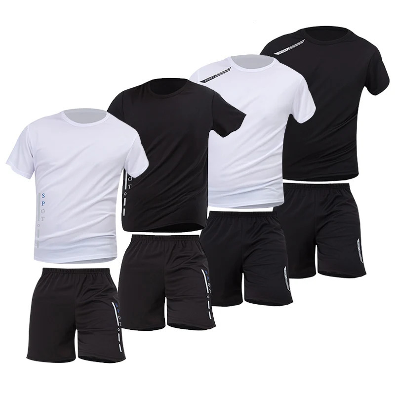26 Pack Plus Size Mens Quickdrying Shortsleeved Shorts Suit Leisure Sports Running Fitness Tshirt Joker Teen 250530