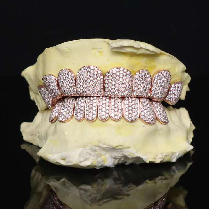 Wholesale Custom Hip Hop Teeth Grillz 8 Top 8 Bottom Fully Iced Out 925 Sterling Silver Diamond Moissanite Grillz for Men
