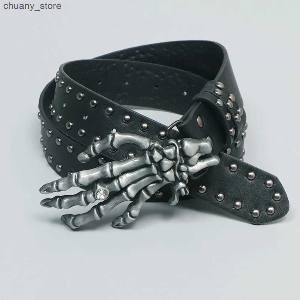 Punk Skull Belt Harajuku Gothic Leather Y2K Rivet Belts Skeleton Hand Adjustable Decoration Belt Men Girls Leather Belt Unisex z250602