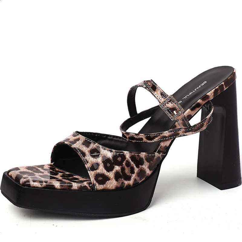 Sexy Thick Heel Leopard Women Sandals Fashion Party Dress Singbacks Pumps Summer Womens Shoes 250528