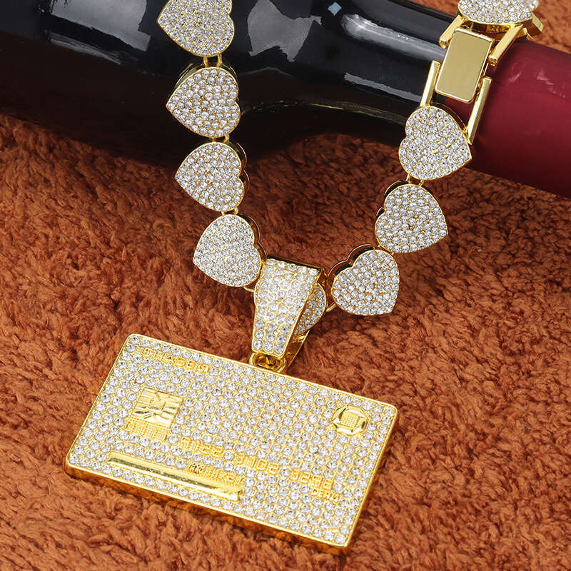 Hip Hop Bank Card Rectangular Alphabet Number Pendant Full Dia Cuban Necklace Men's Jewelry Set