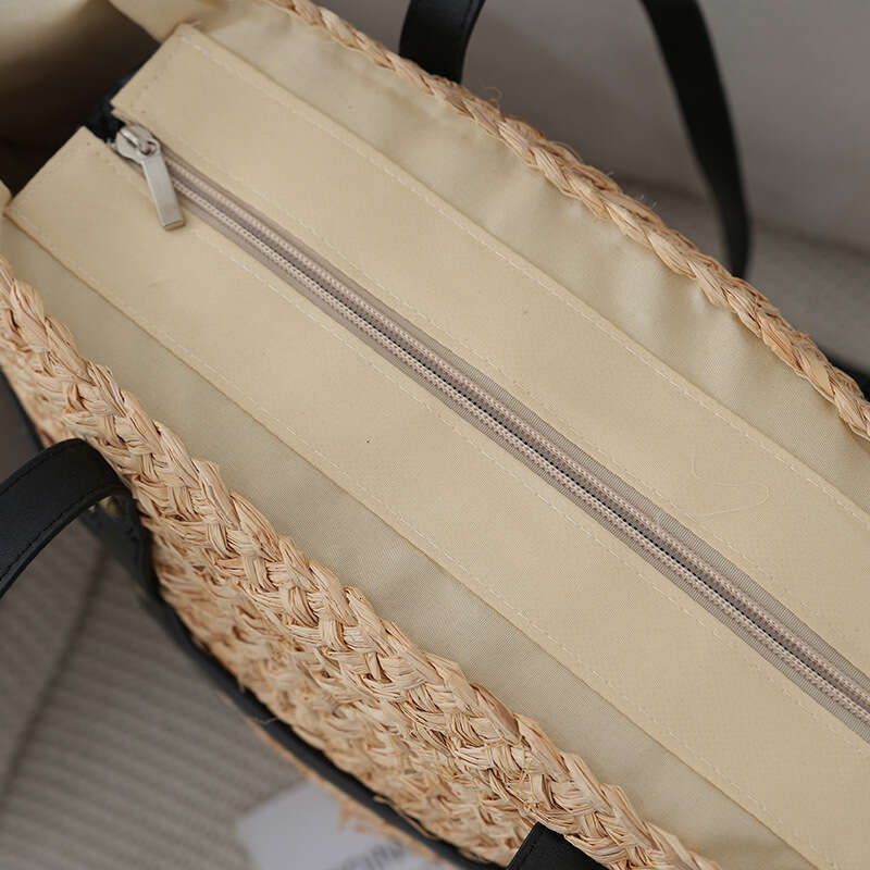 Straw Beach Tote Niche Design Raffia PU Handle Straw Beach Vacation Shoulder Patchwork Color Block Underarm Tote Bag For Women Crossbody Bag
