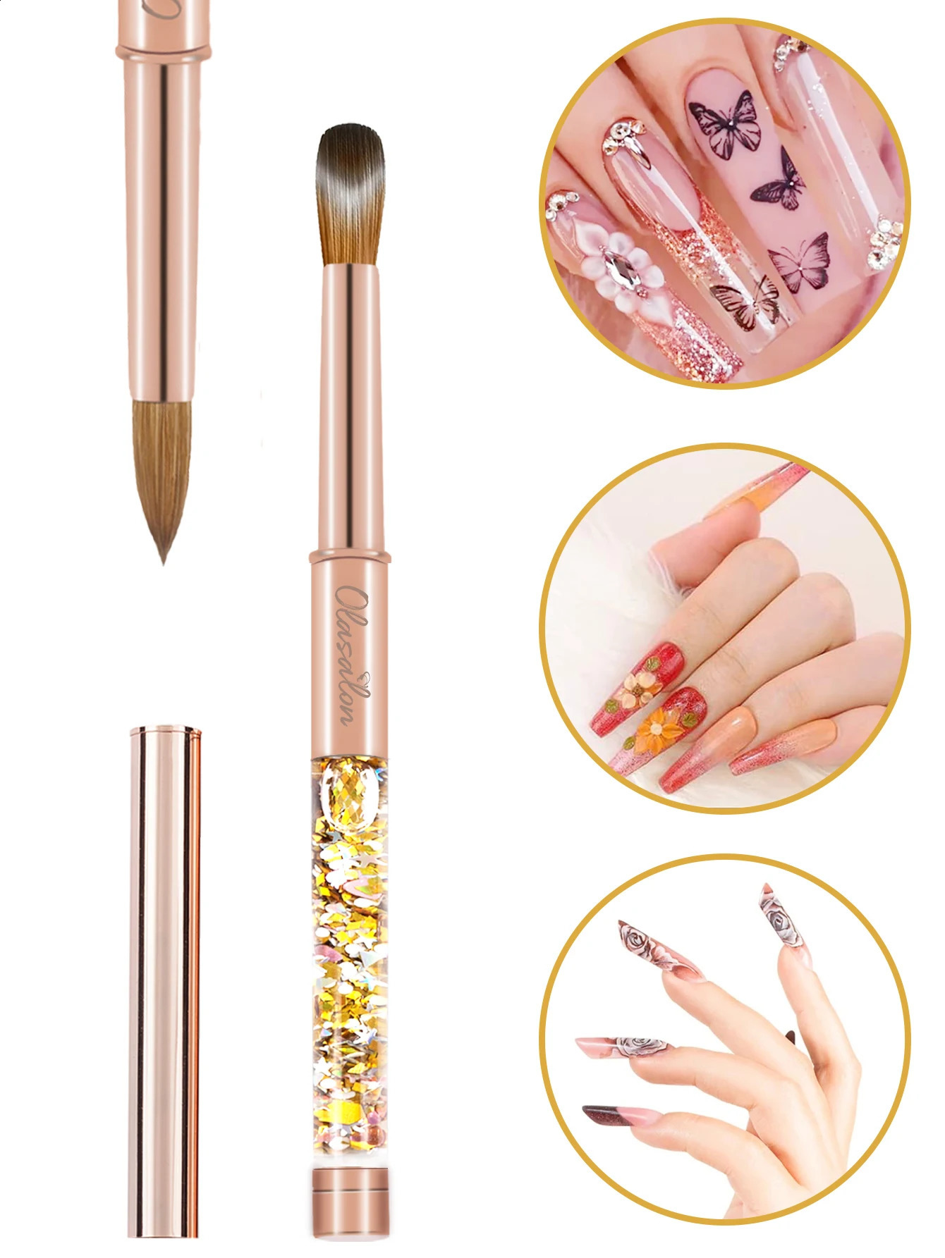 Olasalon 100% Kolinsky acrylic nail brush acrylic nail brush for manicure glittery with metal handle comfortable and durable 250528