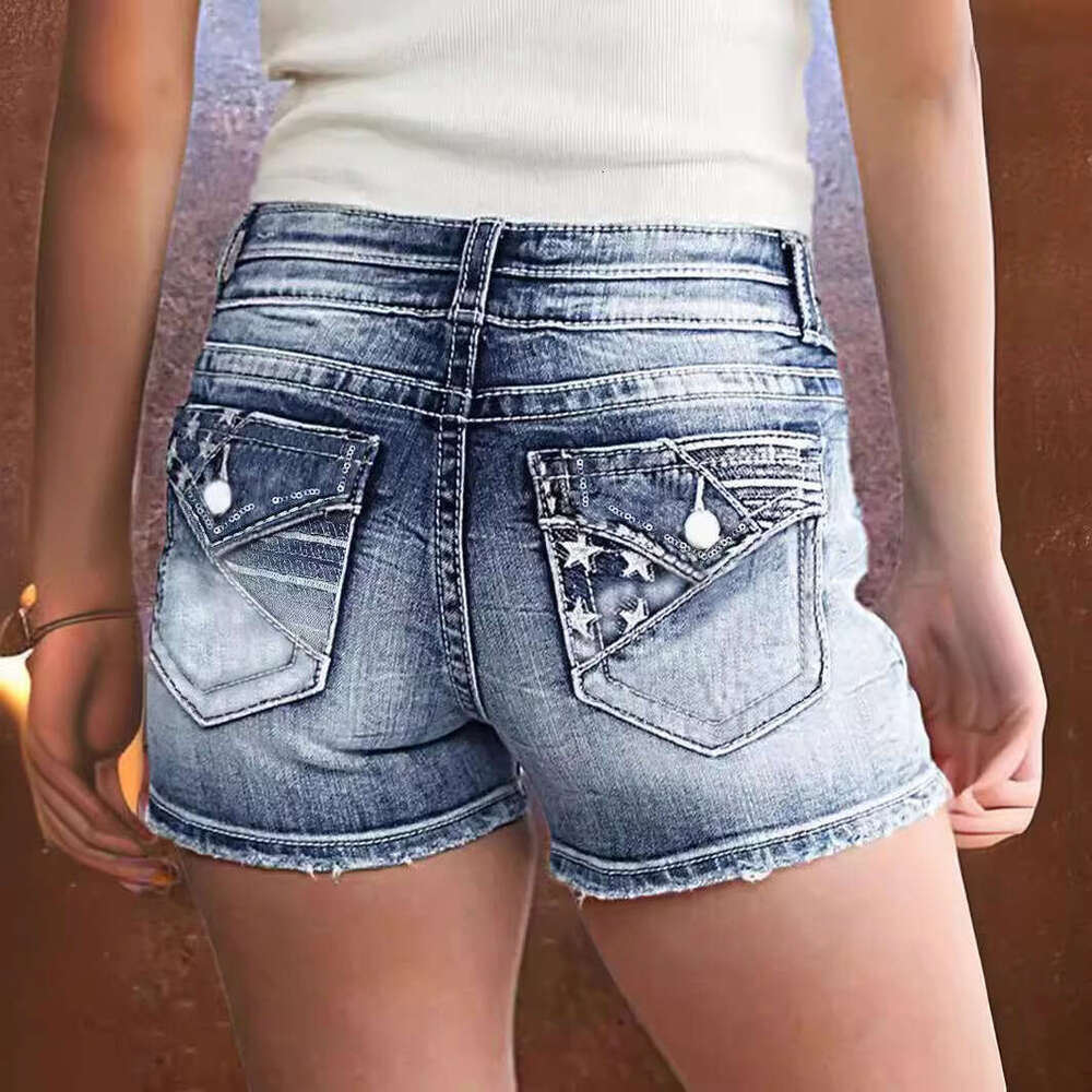 Denim Shorts Jeans Shorts Independent Women S New High Elastic Jeans Embroidered Versatile Denim Shorts For Women Ripped Short Jeans