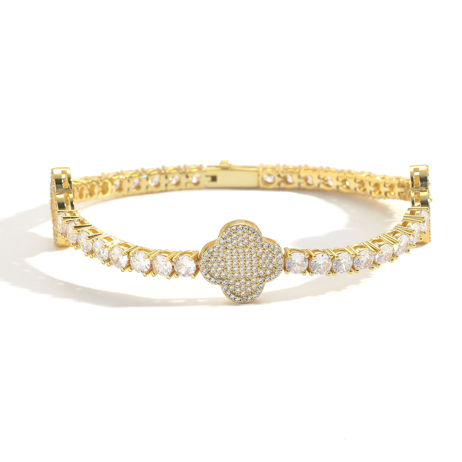 Meisa Hip-Hop Bracelet One Row of Diamonds Four-Leaf Clover Tennis Chain Trendy Unisex Moissanite Versatile Fashion Bracelet moissanite