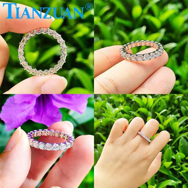 0.1ct 3mm Round White Moissanite Ring Eternity Band Ring 925 Sterling Silver Jewelry Rings Engagement Wedding Dating Gift Women
