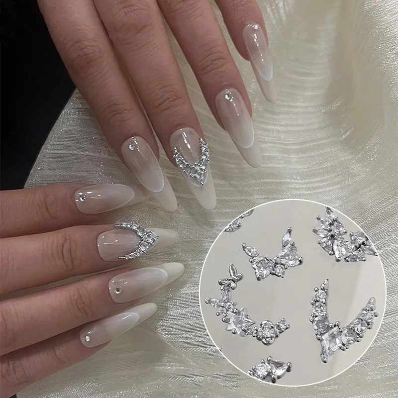 5Pcs Nail Charms Alloy Rhinestones 3D Star Butterfly Heart Necklace Crown Nails Crystal Diamond Nail Art Decoration Accessories 250528