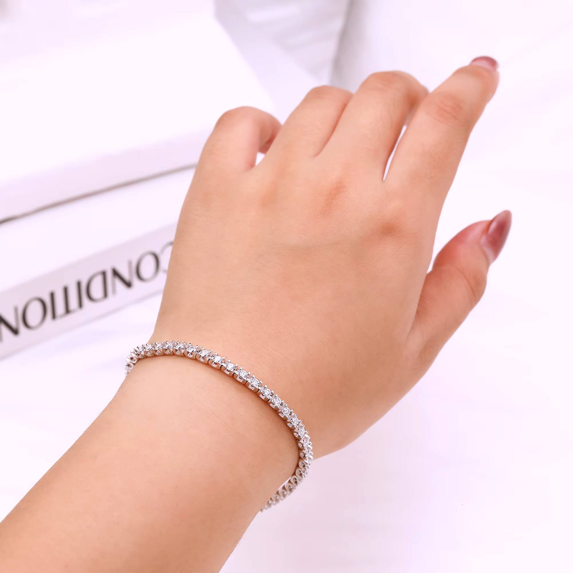 Women Wholesale 2.5mm White Gold Plated Sterling Sier Moissanite Tennis HipHop Bracelet