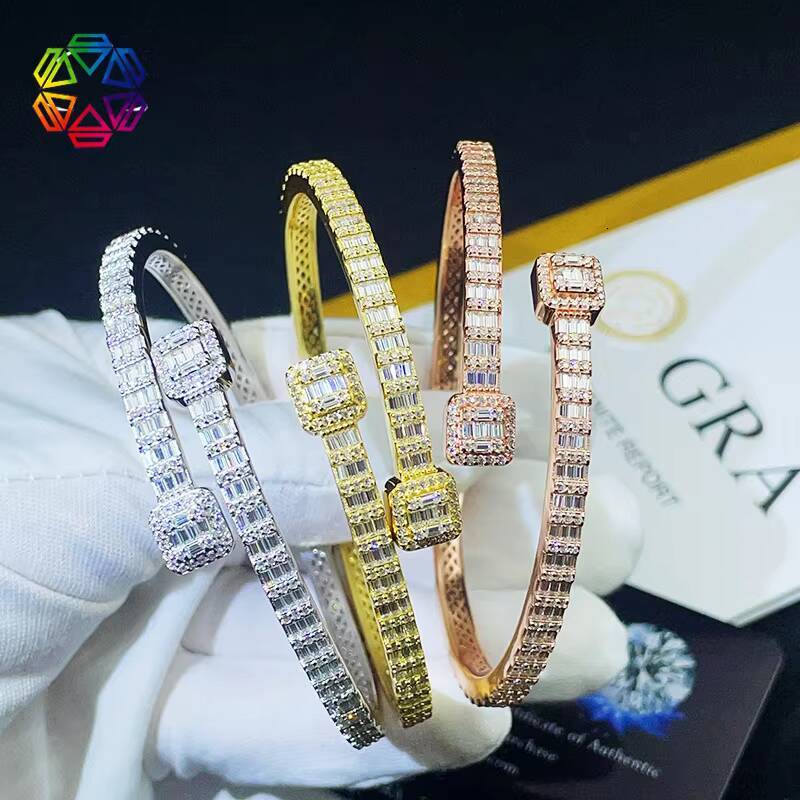 Ready to Ship High Quality Jewelry 4.2mm VVS Moissanite Dia Cuban Bracelet for Men T Shape