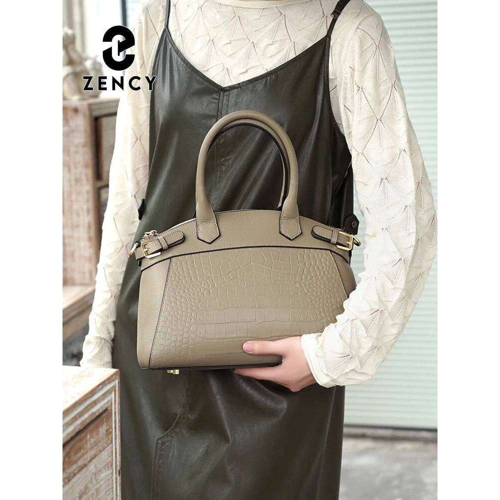 Zency Women's Genuine Leather Tote Shoulder Bag Fashion Handbag Bucket Large Shopper Crossbody Sac 2025 Top Handles