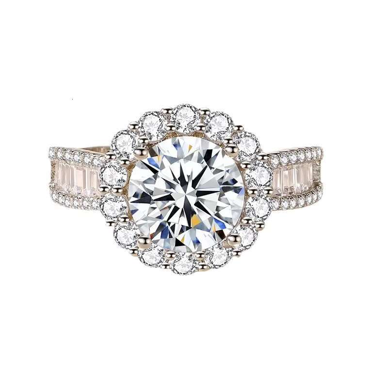 Factory Wholesale 925 Sterling Silver Hollow Design 3Carat Blossom Wedding Moissanite Ring With GRA Certificate for Women