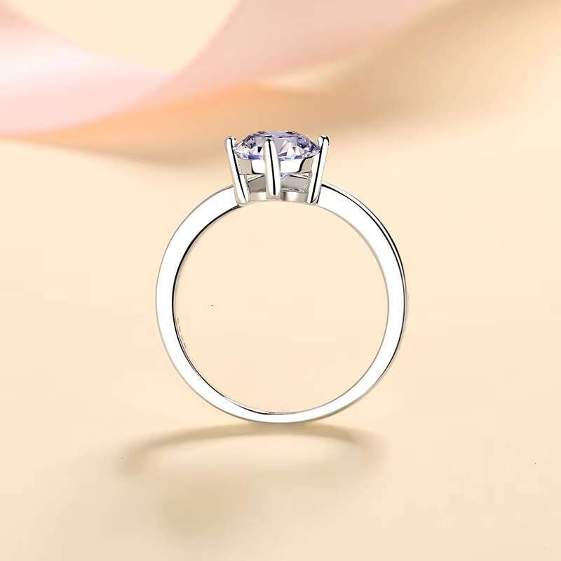 925 Sterling Silver Platinum Plated Round Moissanite Diamond Crown Shape Ring Prong Setting for Wedding Party Anniversary