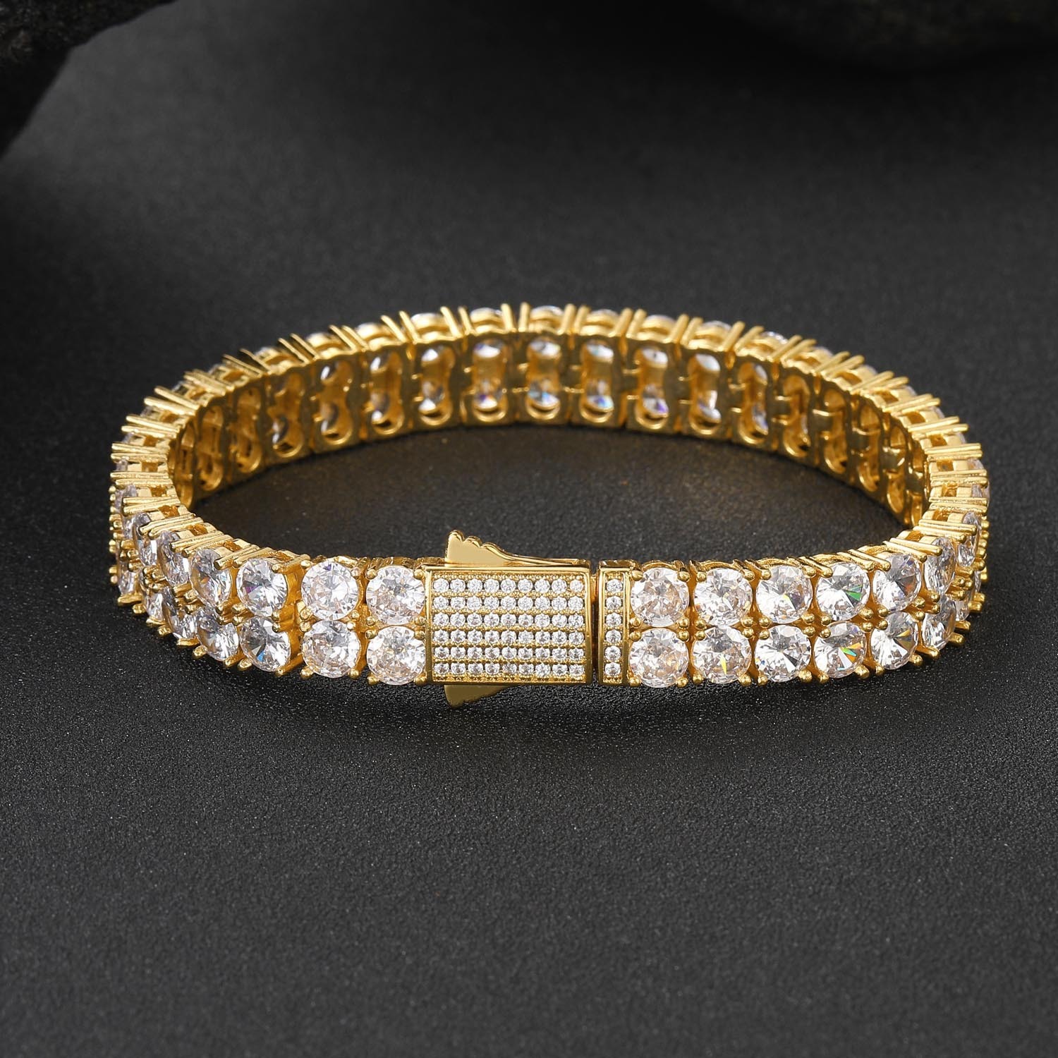 INS Fashion Brand Hip Hop Bracelet Mens 5mm Double Row Full Diamond Moissanite Bracelet Hip Hop Spring Buckle Collar Chain Mens Tennis Chain moissanit