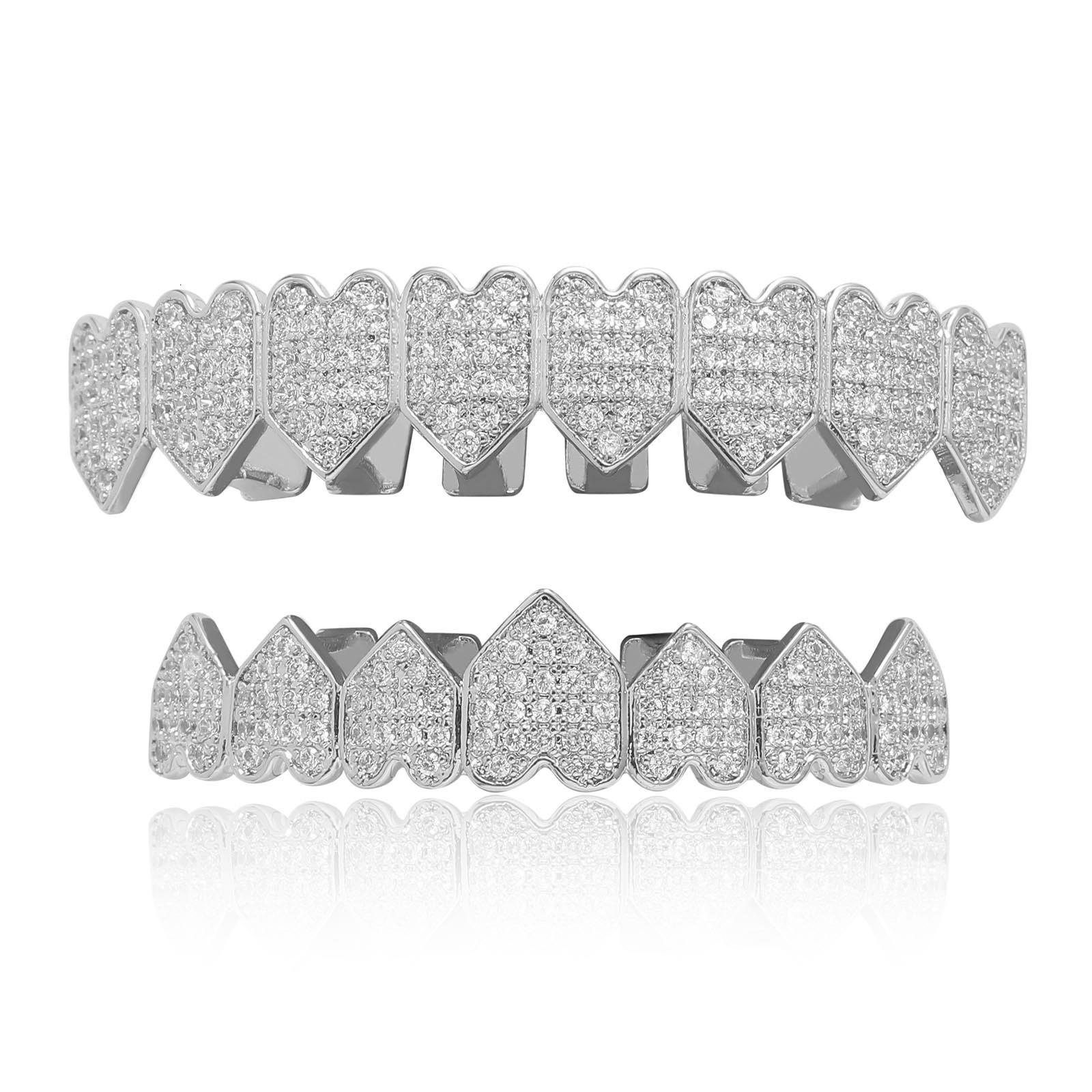 Instagram Hip Hop Personalized Love Teeth Set Alternative Teeth Set Punk Funny Decoration Heart shaped Gold Teeth Hip Hop Teeth Set moissanite
