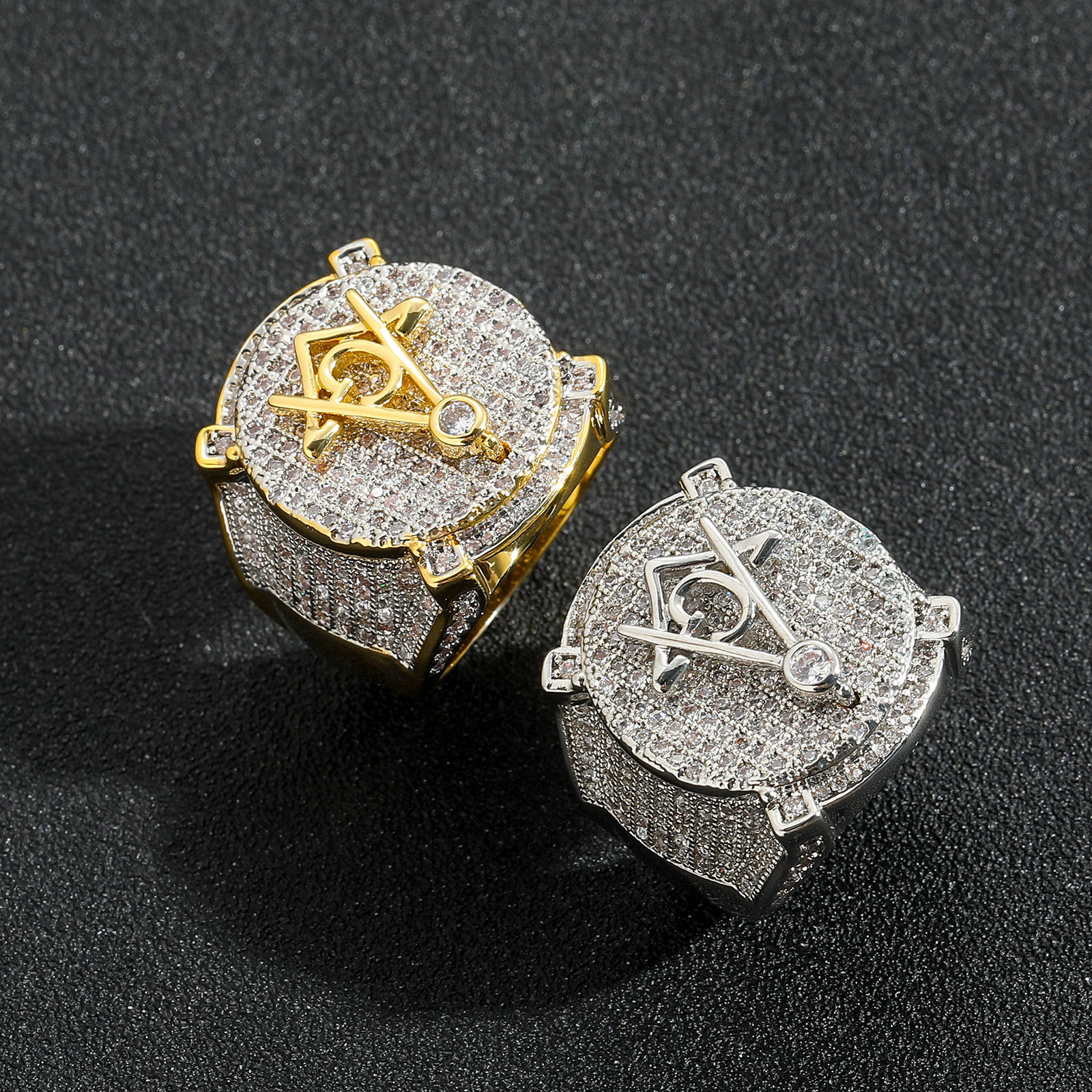 Hip Hop Ring AG Masonic Ring Real Gold Full Moissanite Creative Personality Hip Hop Mens Ring moissanite