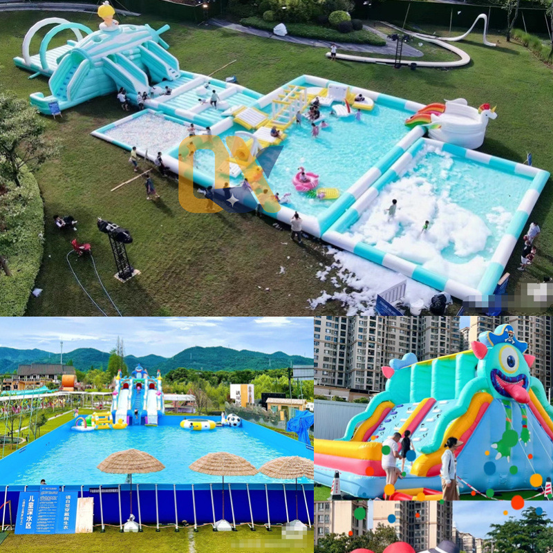 Scenic Farm Park Anime Water World Challenge Obstacle Course Bed Bounce Cloud Shark Climbing Slide