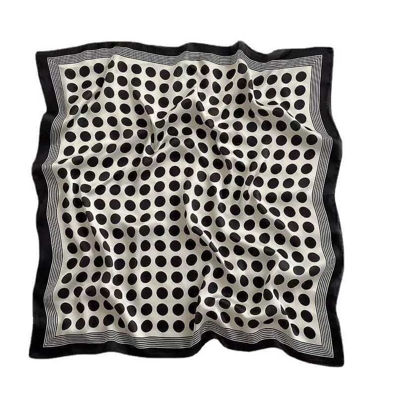 1PCS Spring/Summer Fashion 70 Square Scarf Decorative Silk Scarf Black and White Polka Dots Korean Edition Scarf Fashion W250602