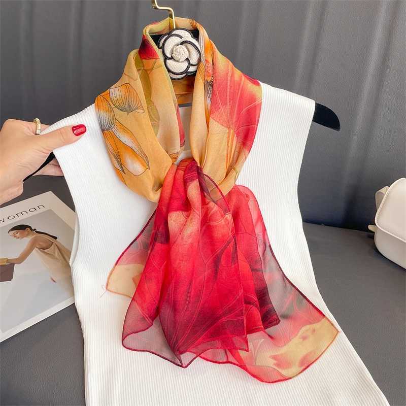 Luxury Brand Women Beach Scarf Georgette Silk Shawls Design Print Headband Female Summer Headband Wraps Sunscreen Hijab 2023 W250602