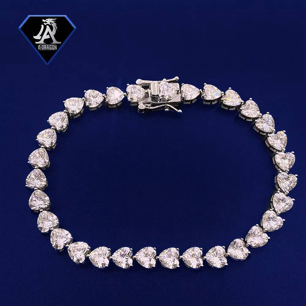 4mm Sier Plated PT950 Women's Full Heart Shape HW Style Silicon Stone Bracelet