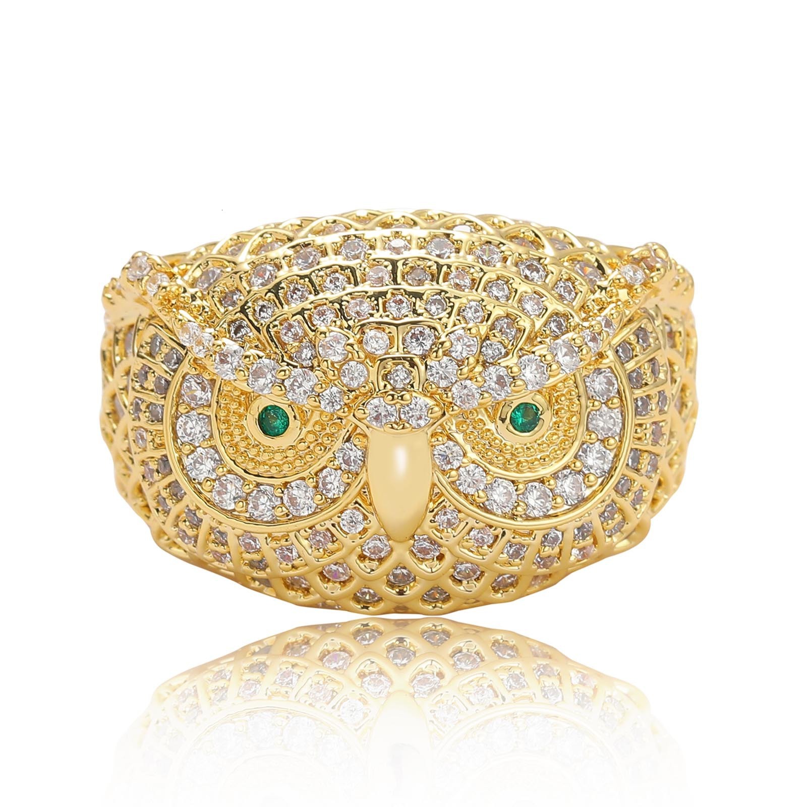 Hip hop owl green ring with Moissanite inlay personalized mens and womens hip-hop accessories trendsetter ring moissanite
