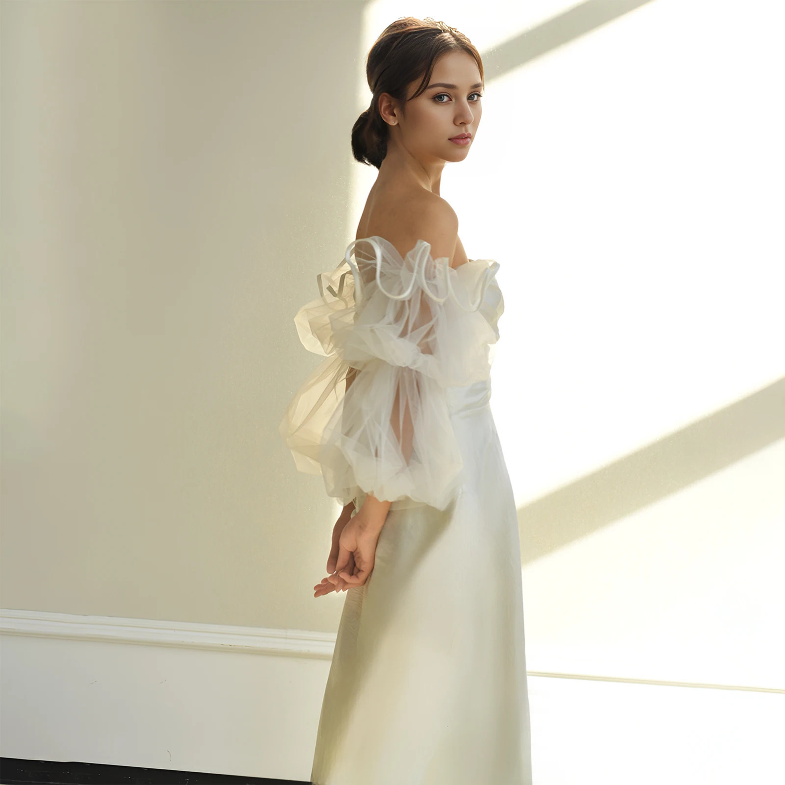 Youlapan MM37 Long Womens White Mesh Gloves White Satin Ribbon Edged Ruffled Wavy Edge Bridal Arm Decoration 250530