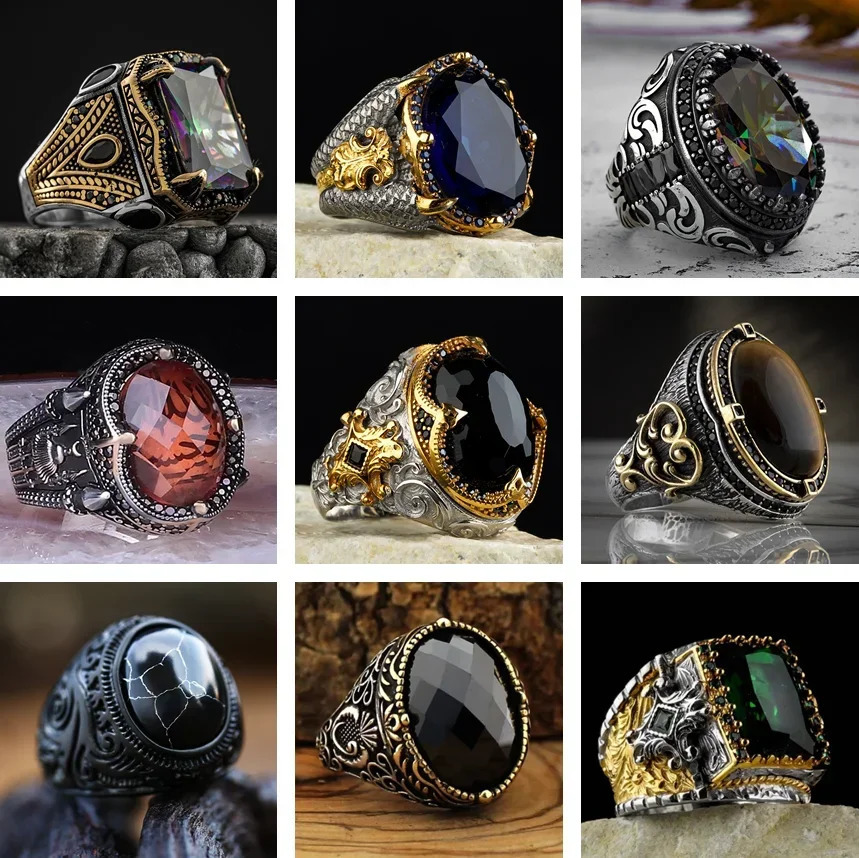 Copper Material Open Adjustable Ring Amber Gemstone Personality High Jewelry Fashion Business Mens High-end Ring 250526