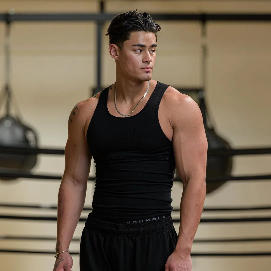 High Stretch Striped Thread American Tight Sports Vest For Men 2024 Summer Running Ishape Speed Dry Fitness Sleeveless Top 250527