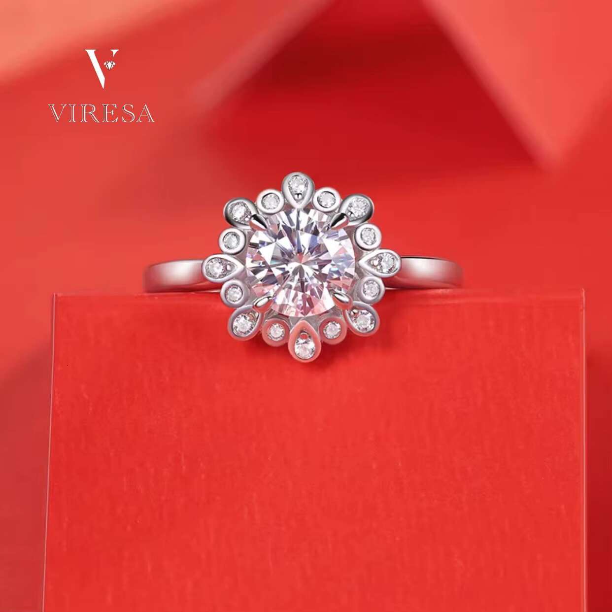 Romantic Decollet Cut Moissanite Engagement Ring 925 Sterling Silver Wedding Band for Women with Brilliant Cut