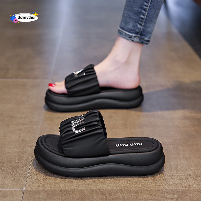 Platform Height Increasing Super Popular Women's Summer Outdoor High-End Sandals 2025 New Beach Slippers One-Strap Slides ddmythur