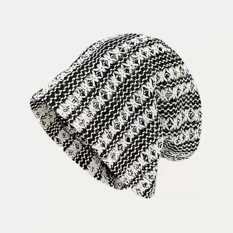 Japanese Mixed-color Mesh Hollow Crochet Sleeve Heap Hat Summer Y2K Niche Trend Big Head Skull Beanie Cap for Womens Gorras 250530
