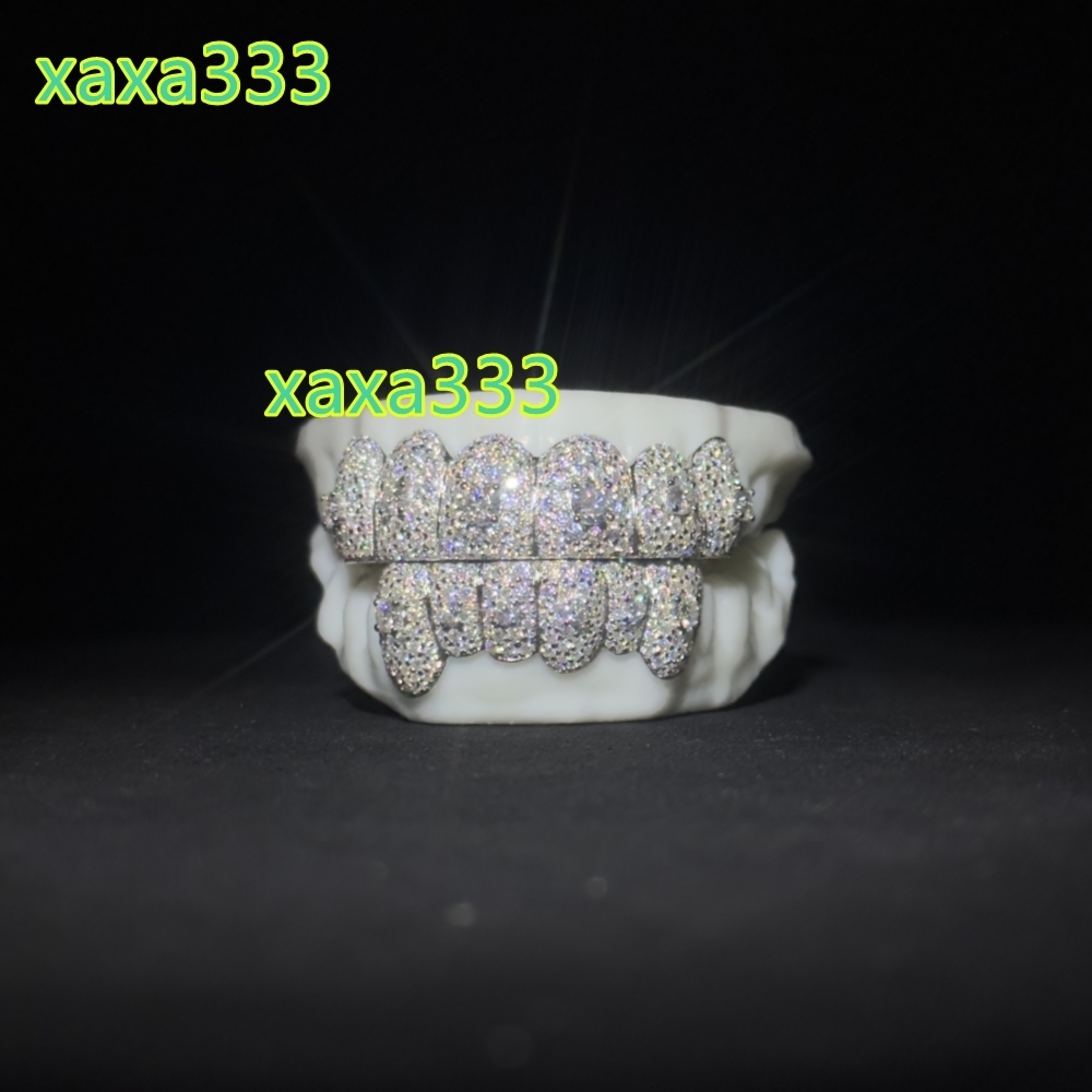 Customizable Gold Teeth Grillz Hip Hop 925 Silver Starburst Diamond Cuts Moissanite Iced VVS for Parties