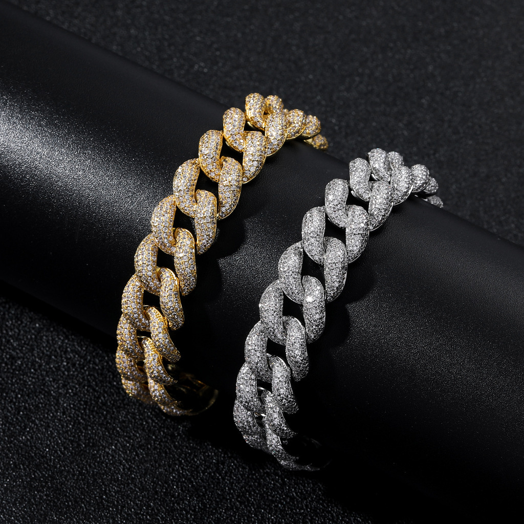 Hip hop Bracelet 15mm bubble inlaid Moissanite CUBAN CHAIN personality fashion brand mens hip hop Bracelet moissanite