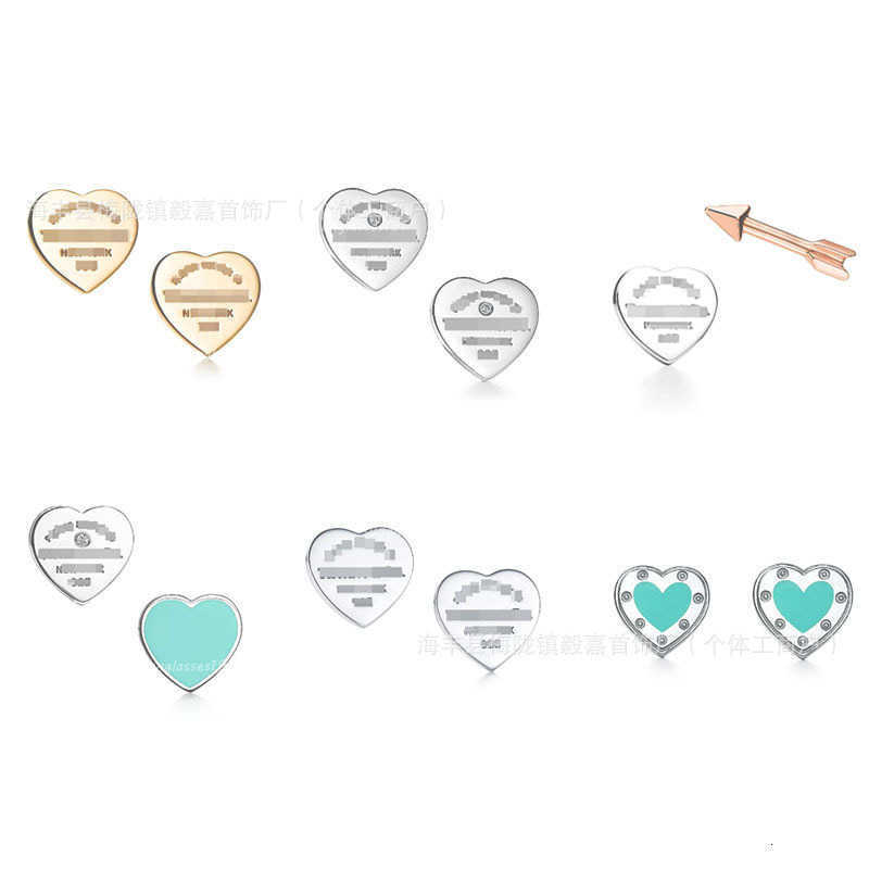 2025 Designer Tifa Luxury Brand Jewelry Accessories Stud High Version 925 Sterling Silver Heartshaped Enamel Goldplated Sweet Earrings Heart Studded Diamond Huii
