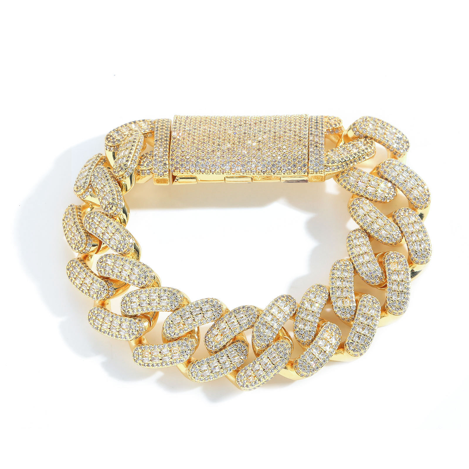 Hip hop 20MM cubic Moissaniteia Cuban chain bracelet with long buttons personalized mens hip-hop accessories moissanite