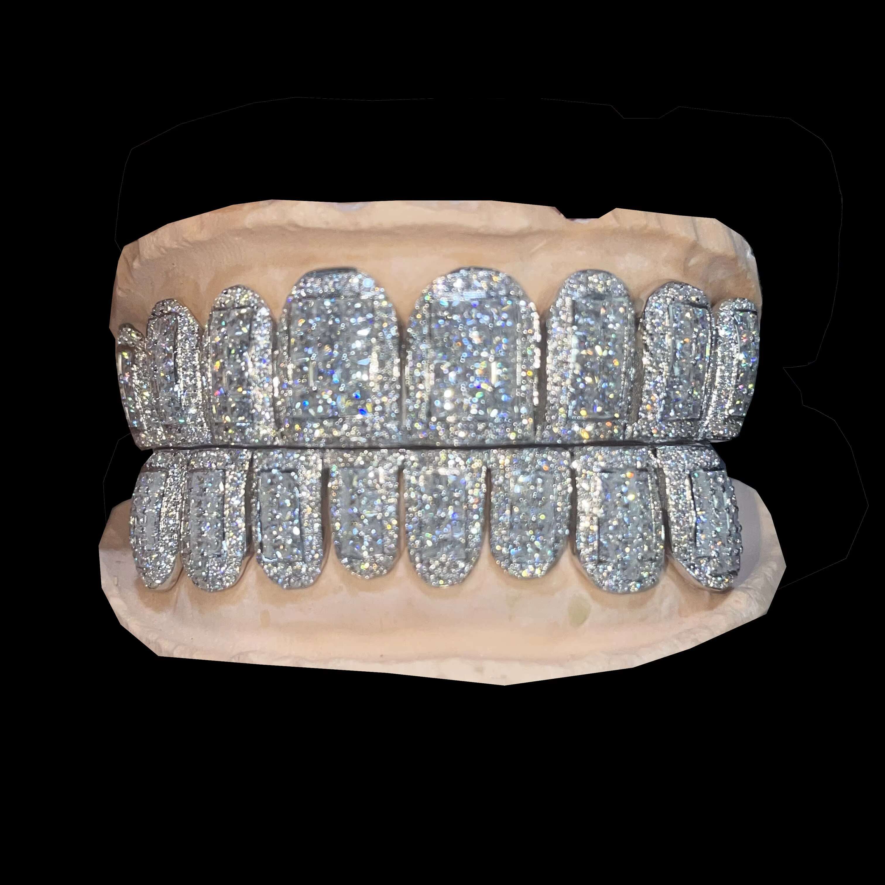 Custom Made Silver Grills Mixed Round Cut Princess Cut VVS Moissanite Prong Set Diamonds Gold Dental Perm Cut Teeth Grillz