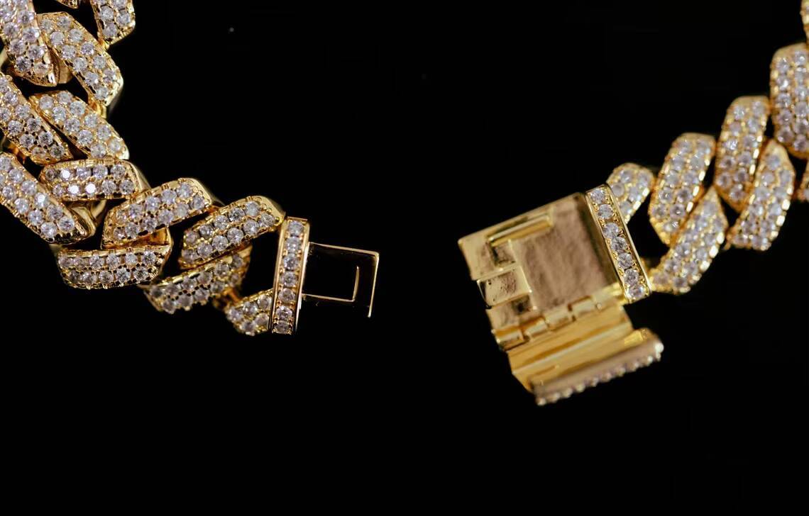 10MM Cuban Chain Him, VVS Moissanite Dia Gold Plated Bracelet for Gift