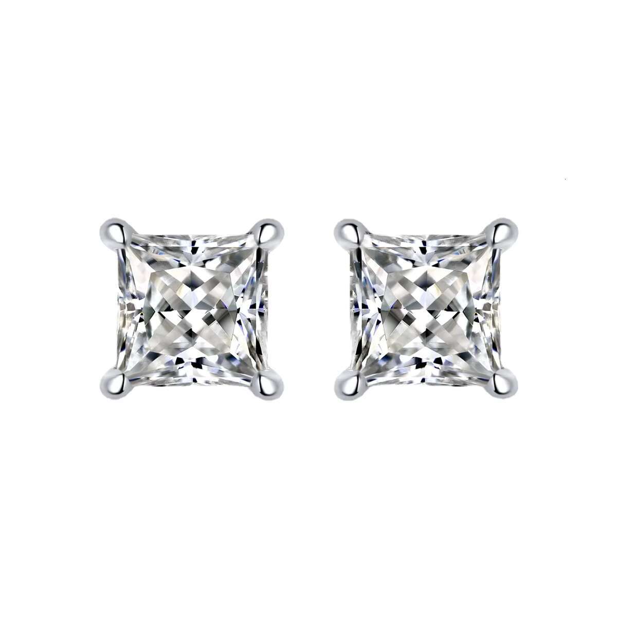 Custom Fine Jewelry Princess Cut Square Moissanite Stud Earrings 925 Sterling Silver VVS Mossanite Diamond Earring for Men Women