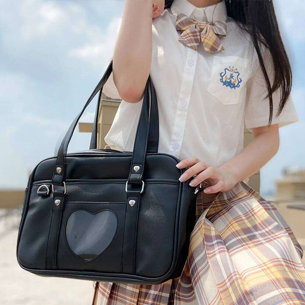 Free Shopping Japanese Student PU Leather Schoolbag Large Capacity Shoulder Lolita Heart JK Uniform Bag Cosplay Anime Handbags Tote