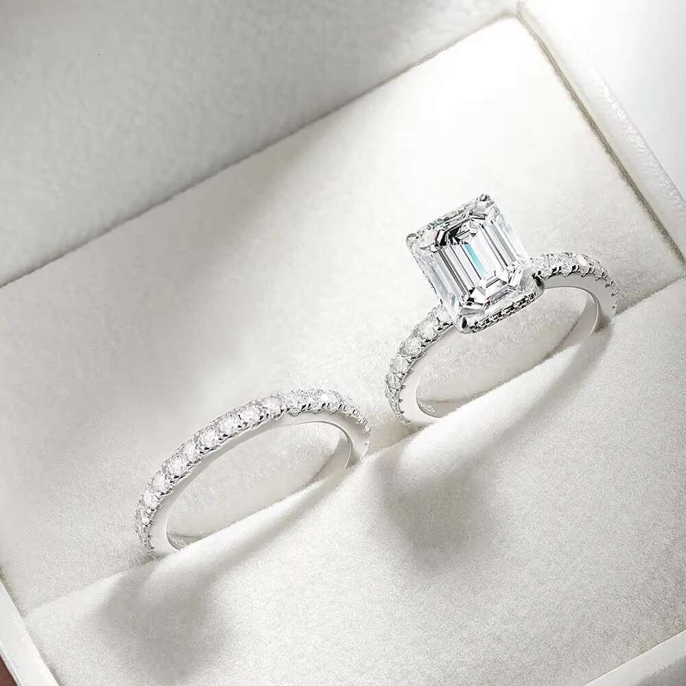 D Color Full Moissanite Engagement Rings for Women Emerald/Radiant/Round Cut Diamond 925 Sterling Silver Wedding Band with GRA