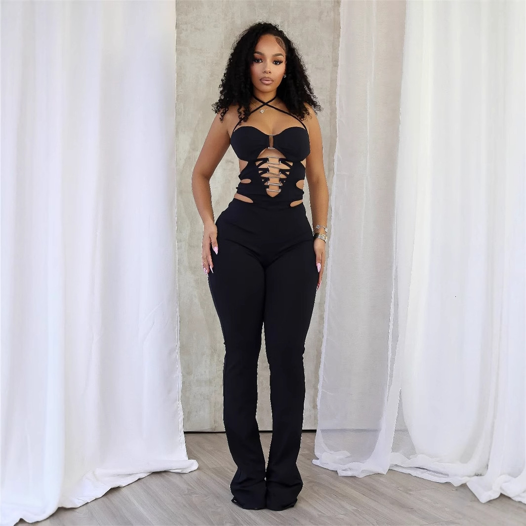 Designer T Shirt New European And American Fashion Cross Border Trade Slim Sexy Halter Tie Design Backless Jumpsuit Bodysuit Essentials Summer Dress