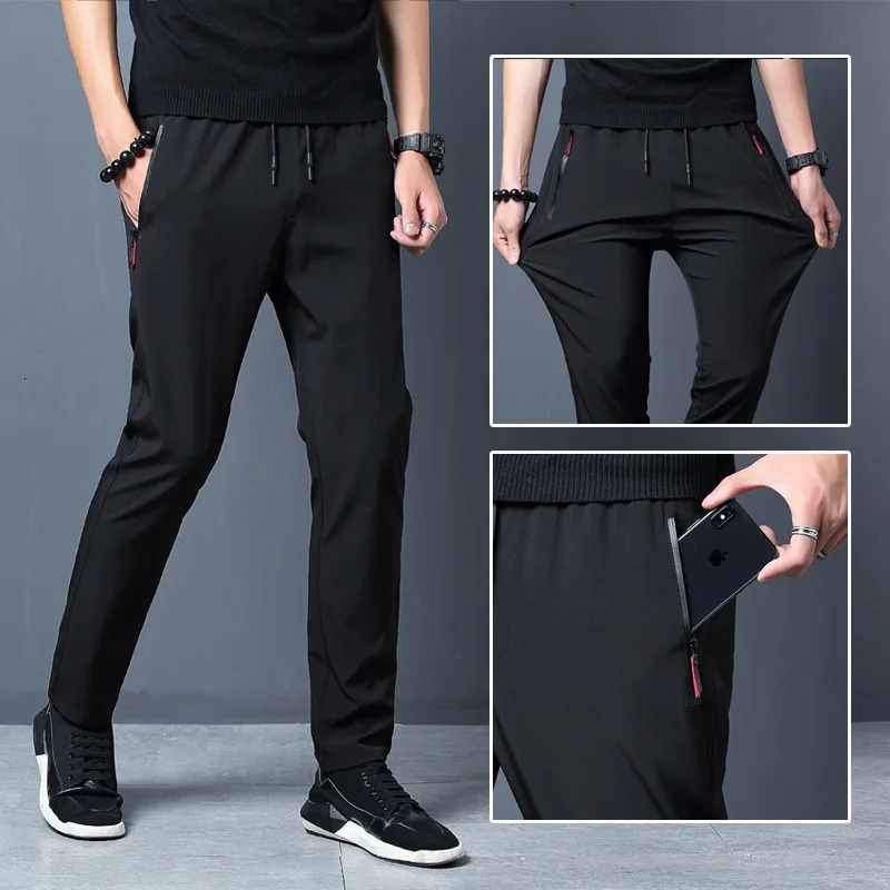 Mens Running Pants Quick-Dry Thin Casual Trousers Sport Pants with Zipper Pockets Sportswear Running Jogging Sportpants 250528