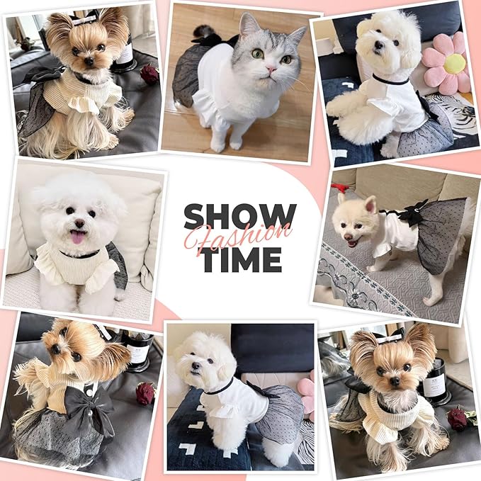 Dog Dress, Pet Dog Princess Bowknot Dress, Luxury Lace Dogs Dresses for Small Cats Girl Spring Summer Puppy Clothes, Small Medium Dog Party, Birthday 