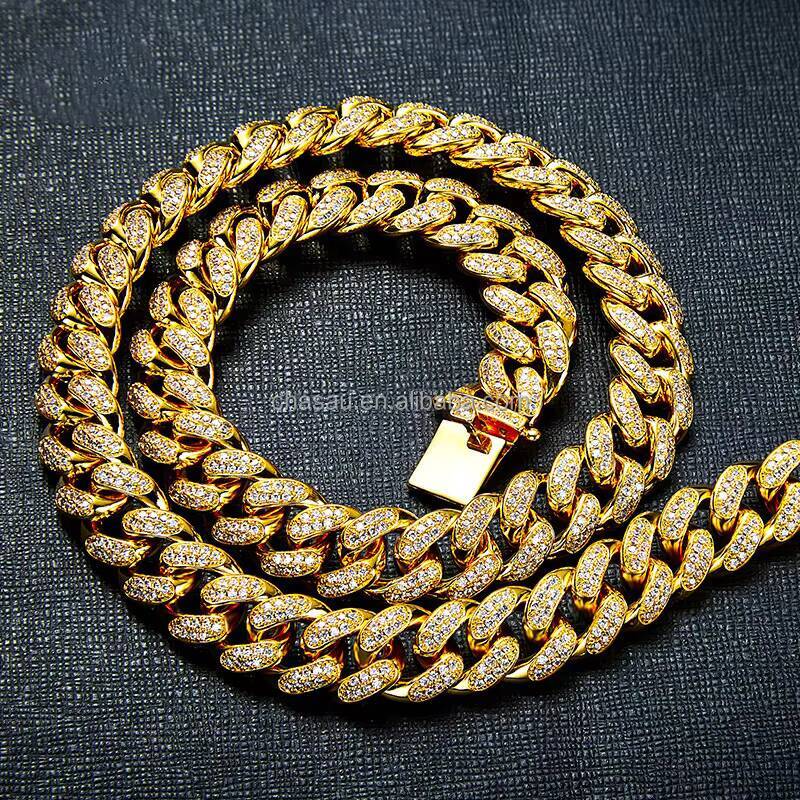 Hip hop jewelry design heavy ordinary containment cubic zirconia hip-hop popular men's necklace Cuban chain