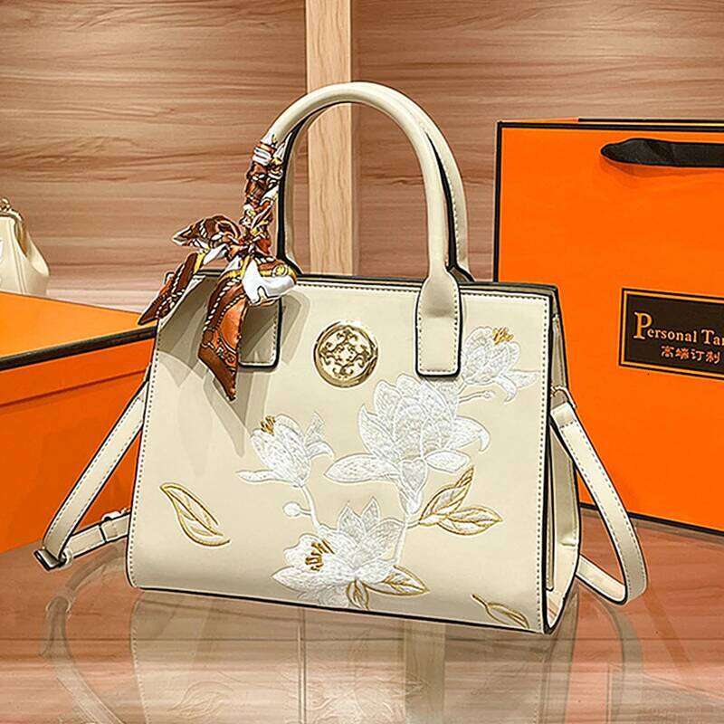 Toptrends Chinese Style Embroidery Tote Handbags For Women 2025 Designer Scarf Mom Work Ladies Shoulder Crossbody Bags