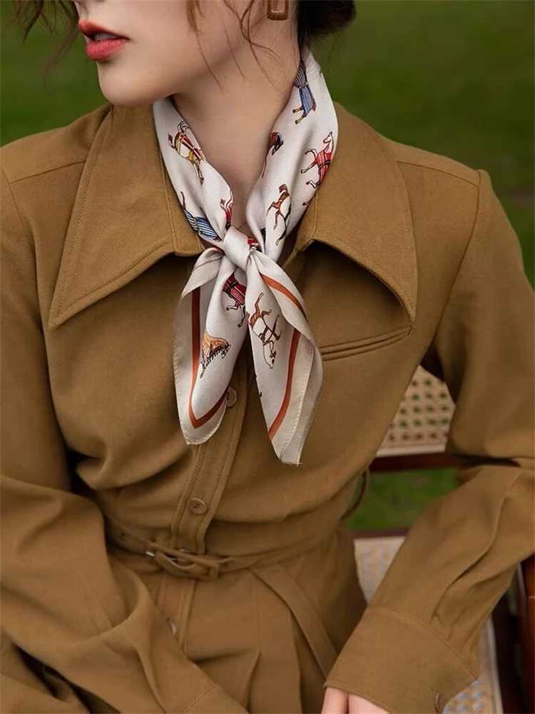 Luxury Horse Print Female Silk Neck Scarf Square Hair Scarves Foulard Head Band Shawls Wraps Neckerchief Bandana Women W250602