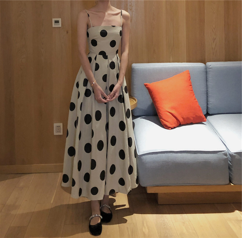 GC100 French retro long knee-length puffy dress